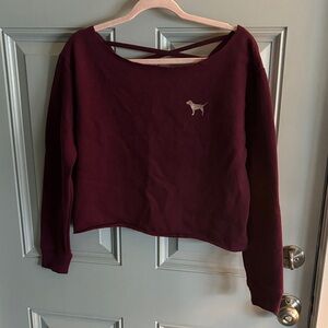 PINK Victoria's Secret Burgundy Cropped Sweatshirt with Crisscross Back